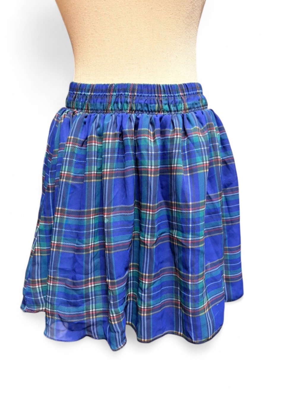 Vtg American Apparel Blue Plaid Chiffon Mini Skirt M/L Made in USA Indie Sleaze